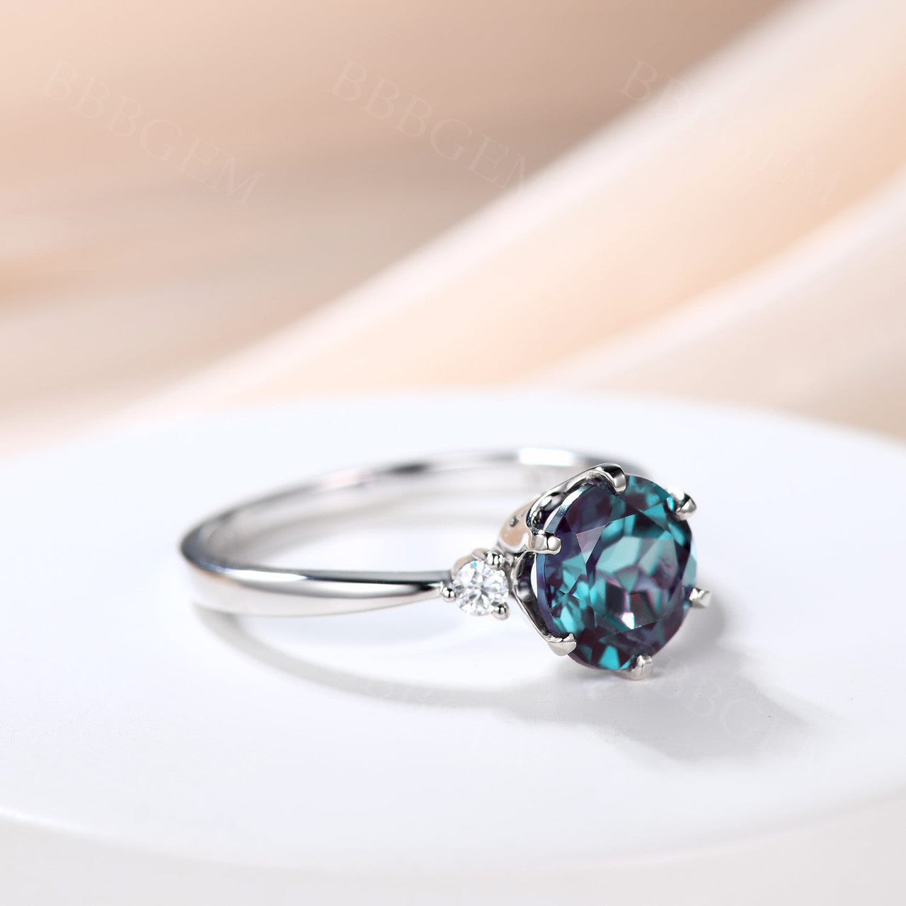 white gold alexandrite jewellery-alexandrite wedding rings-three stone alexandrite engagement ring white gold-bbbgem jewelry
