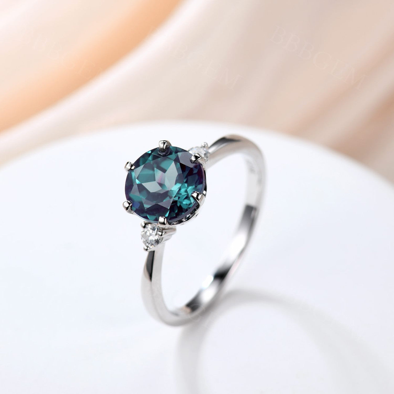 white gold alexandrite jewellery-alexandrite wedding rings-three stone alexandrite engagement ring white gold-bbbgem jewelry