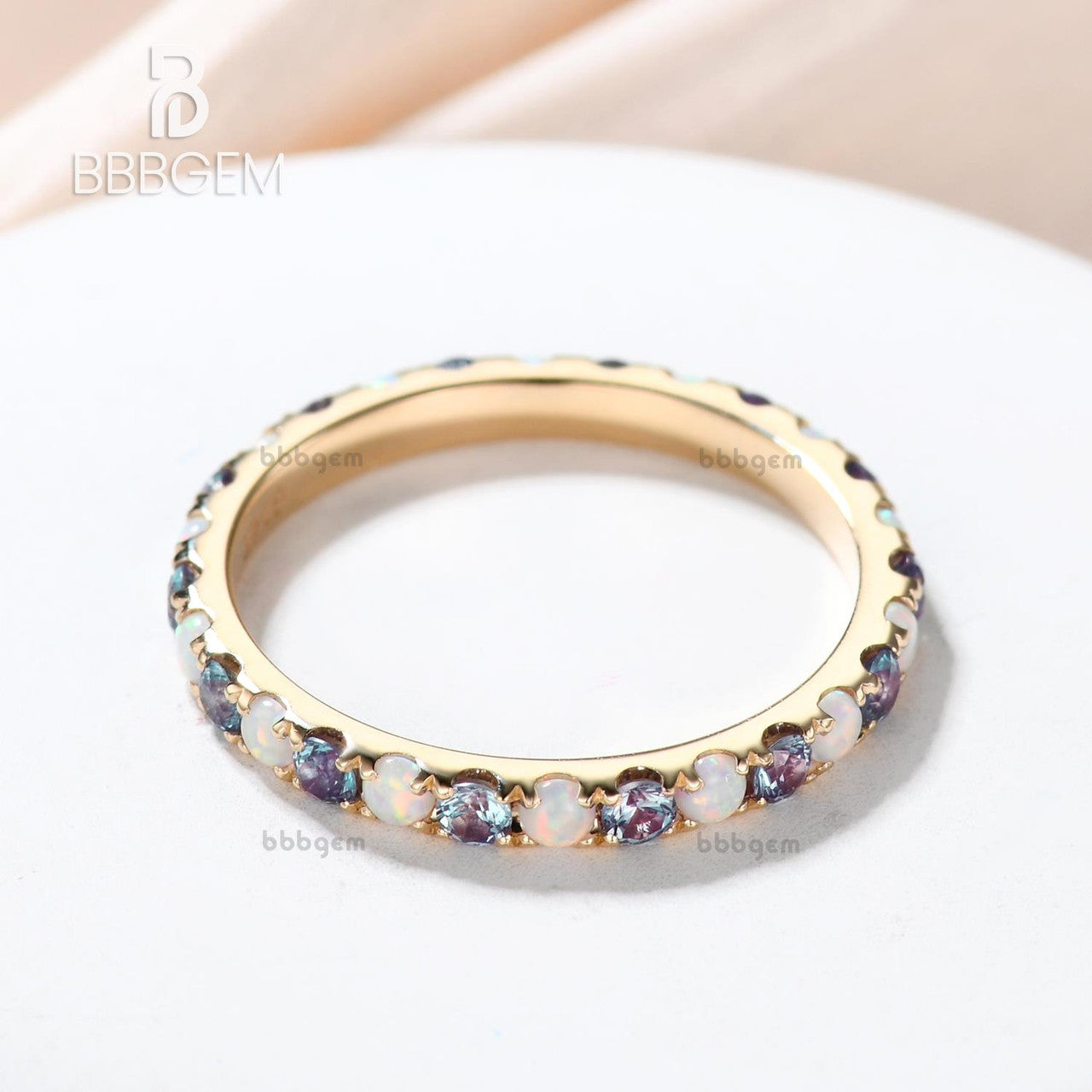 alexandrite opal eternity gold band-full eternity wedding ring band opal alexandrite-alxandrite opal women everyday ring band yellow gold