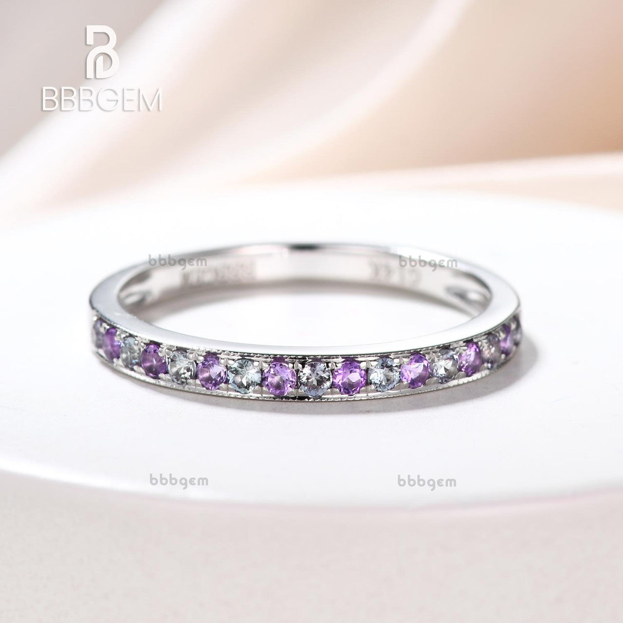 aquamarine and amethyst women band-half eternity gemstone altenative band for women