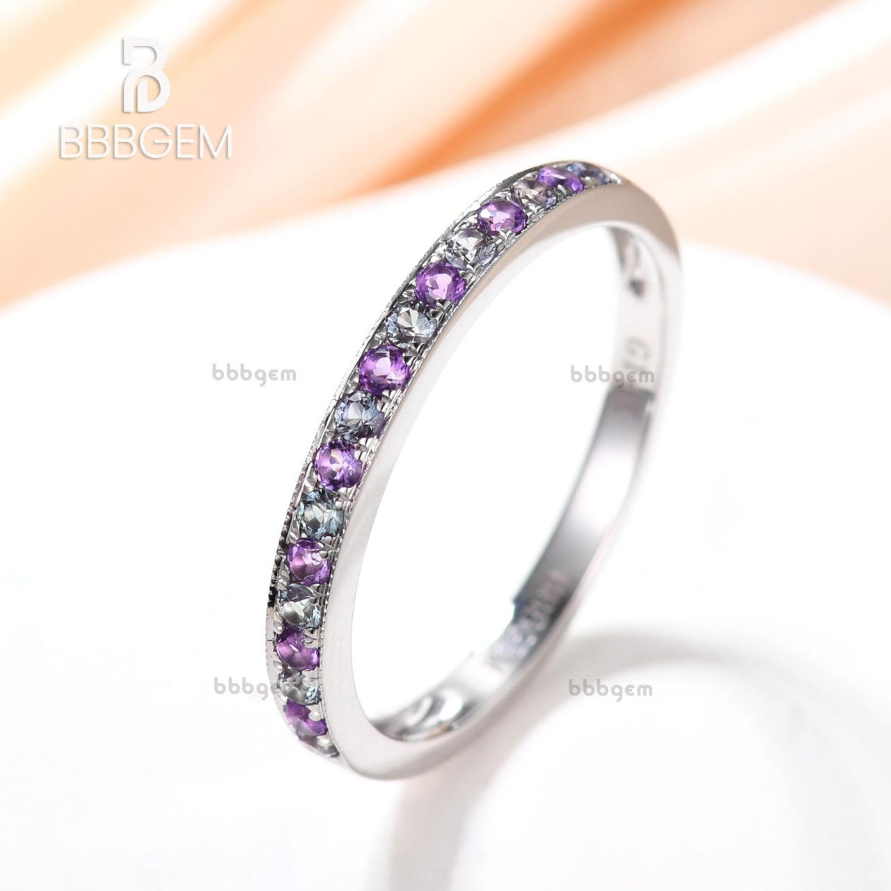aquamarine and amethyst women band-half eternity gemstone altenative band for women