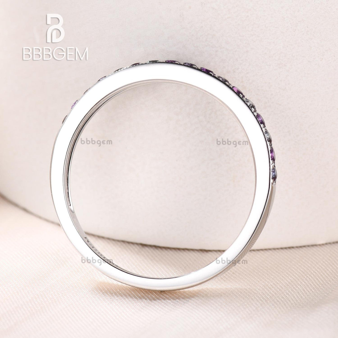 aquamarine and amethyst women band-half eternity gemstone altenative band for women