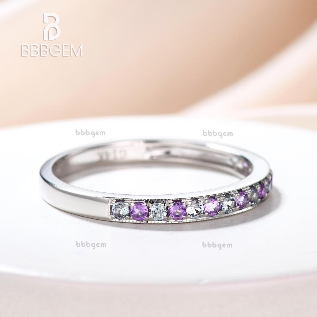 aquamarine and amethyst women band-half eternity gemstone altenative band for women