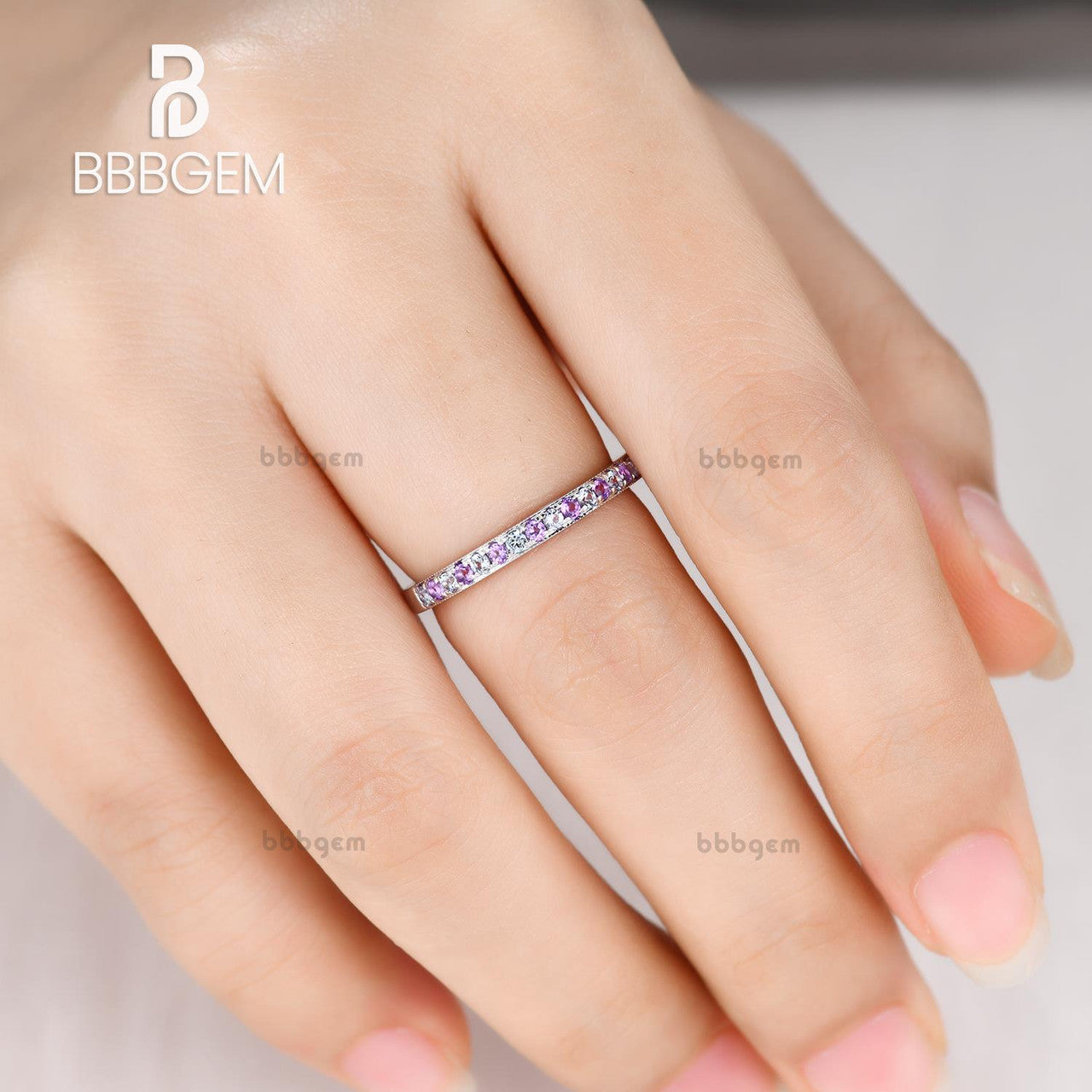 aquamarine and amethyst women band-half eternity gemstone altenative band for women