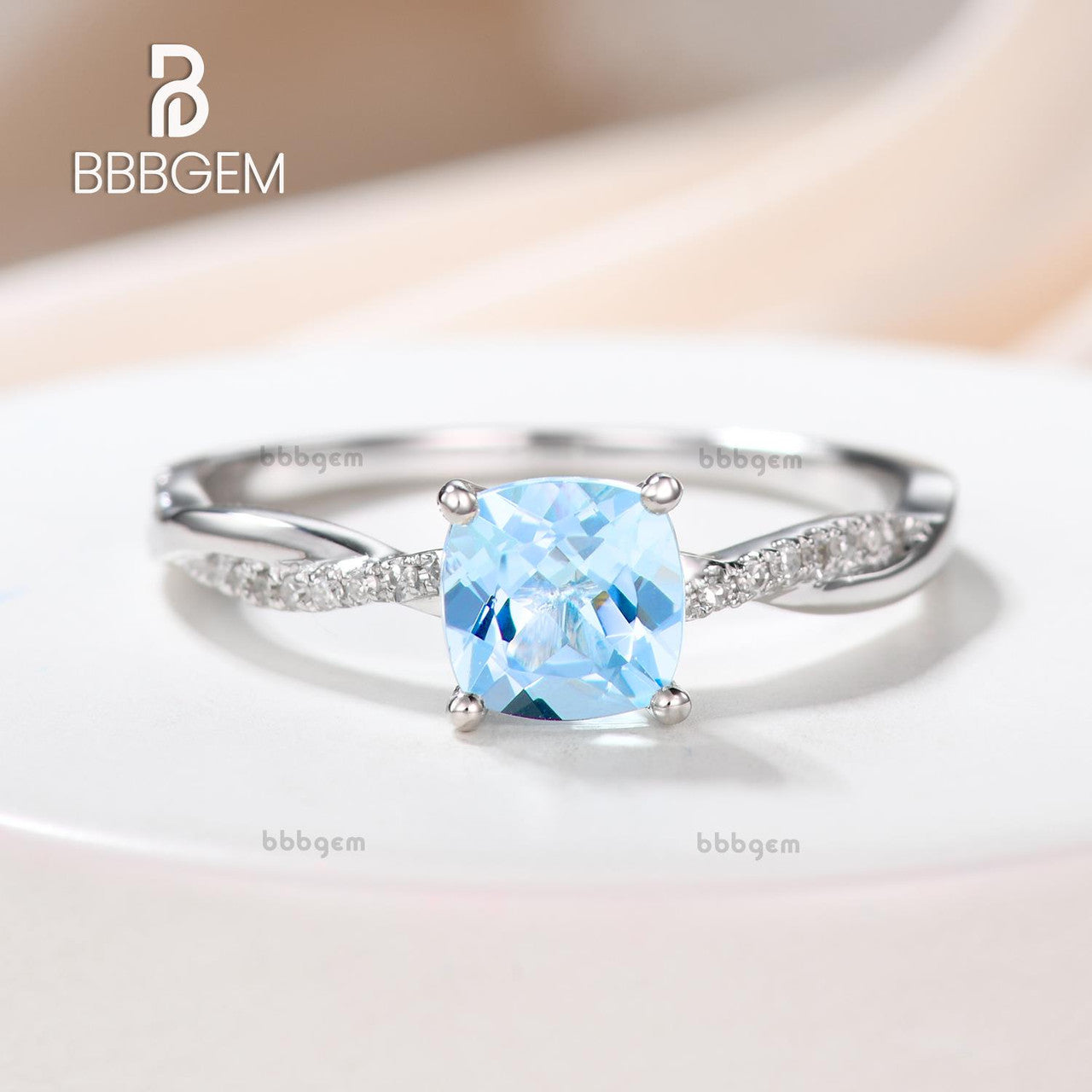 White Gold Aquamarine Engagement Rings With Diamonds wisted