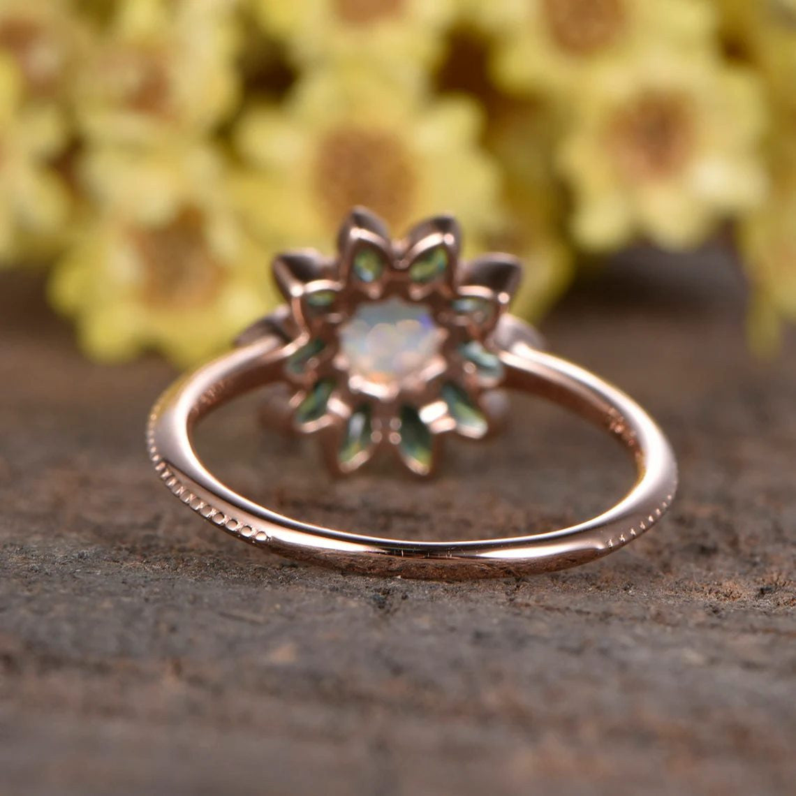australian opal jewelry-nature flower opal emerald ring-natural opal ring floral-bbbgem australian boulder opal ring