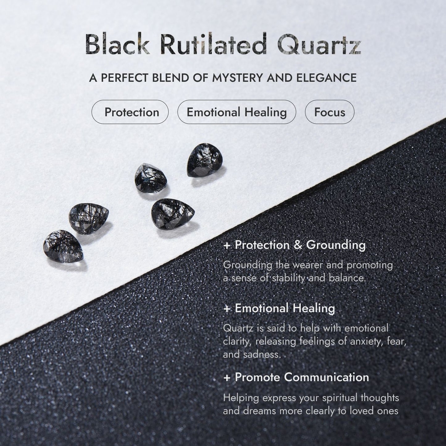 Coffin Cut Natural Black Rutilated Quartzt Black Floral Leaf Pendant