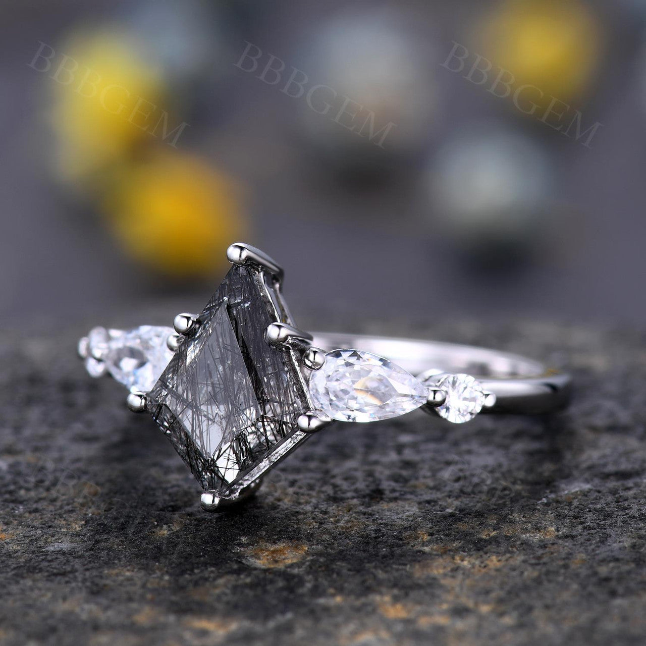 black tourmaline rutilated quartz-kite step black rutilated quartz-bbbgem black rutilated quartz ring jewelry