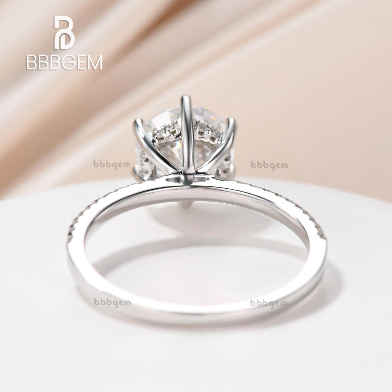 classic round moissanite wedding ring white gold-solitaire moissanite hidden halo engagement ring-bbbgem moissanite wedding rings