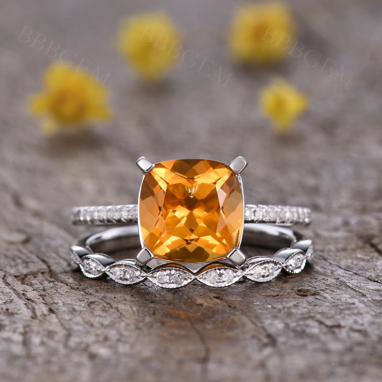 cushion cut 1.65ct citrine ring,14K yellow gold citrine engagement ring,SI-H 0.14ct South African diamond ring,Deco wedding promise ring