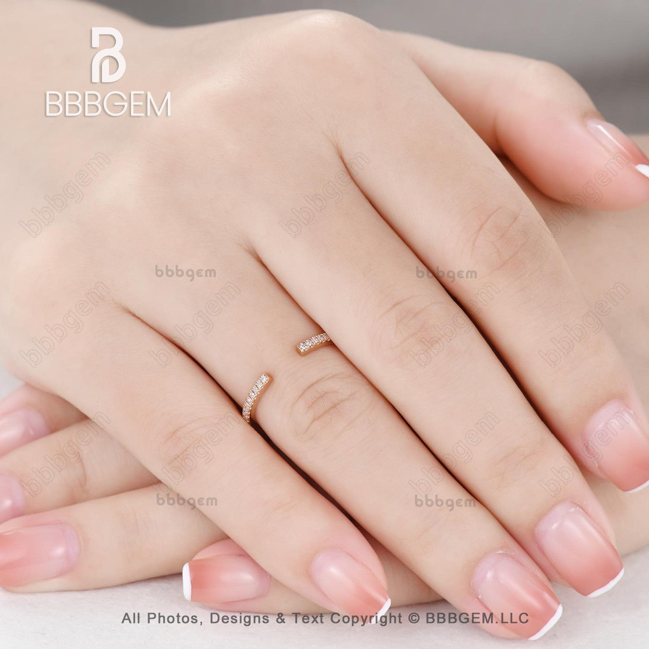 diamond pave open gap weddiing band-rose gold diamond anniversary band-open gap diamond band-bbbgem