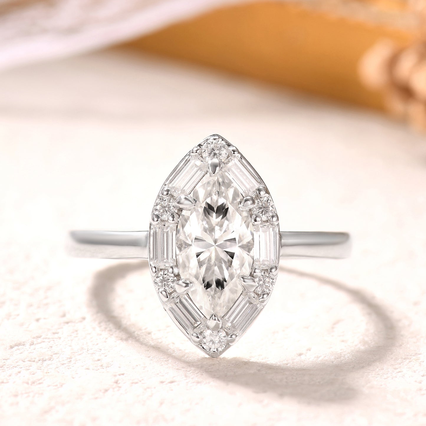 1 Carat Vintage Marquise Diamond Engagement Ring with Moissanite IGI Certified Lab Diamond Ring