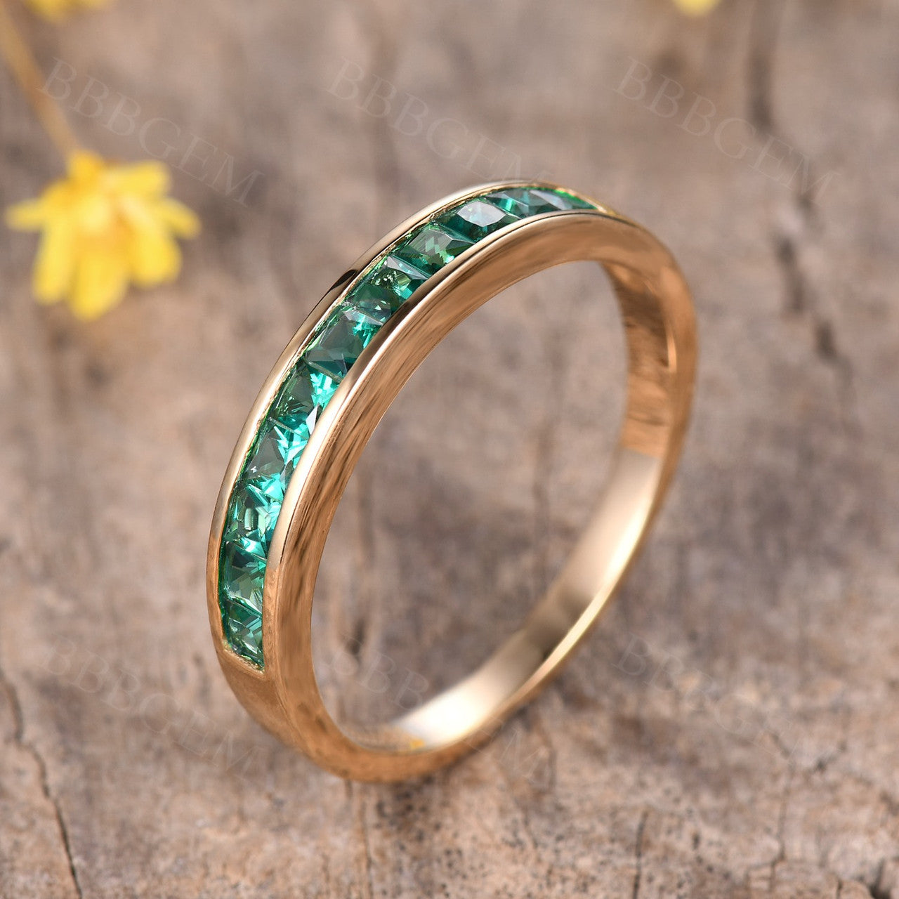 half eternity emerald band-channel set women band-women stacker emerald band-bbbgem jewelry