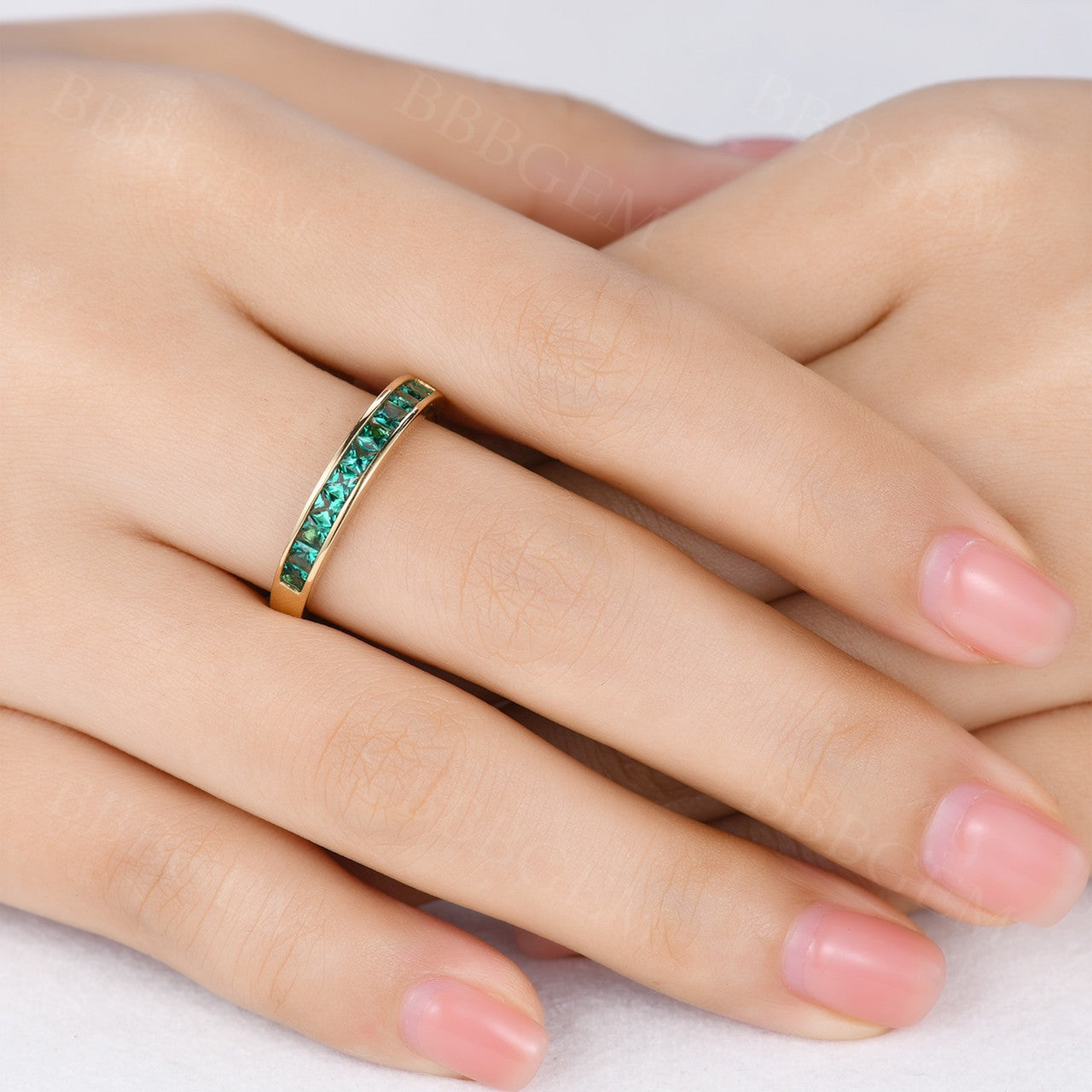 half eternity emerald band-channel set women band-women stacker emerald band-bbbgem jewelry