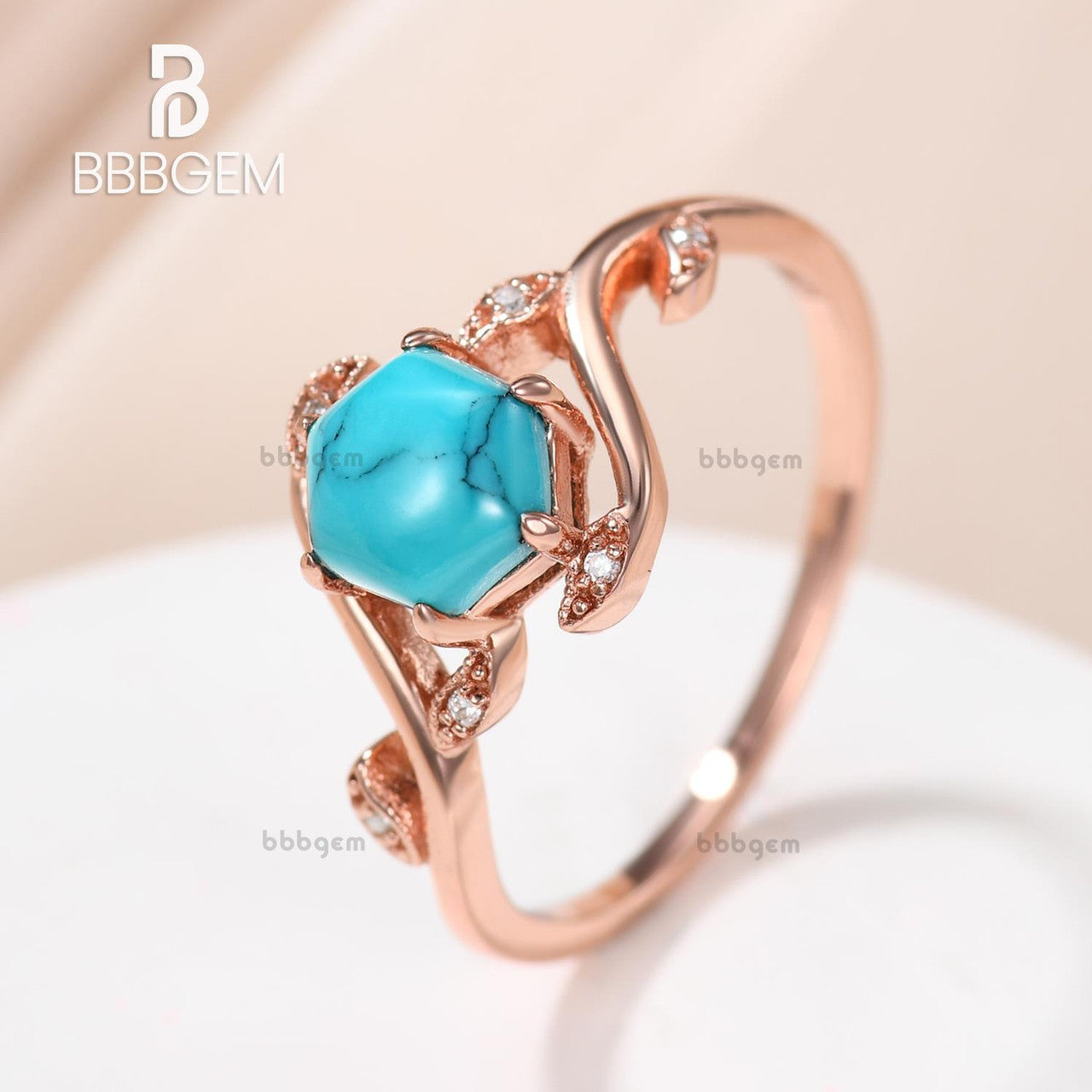 hexagonal black turquoise wedding ring-nature inspired turquoise leaf engagement rings-bbbgem willow ring
