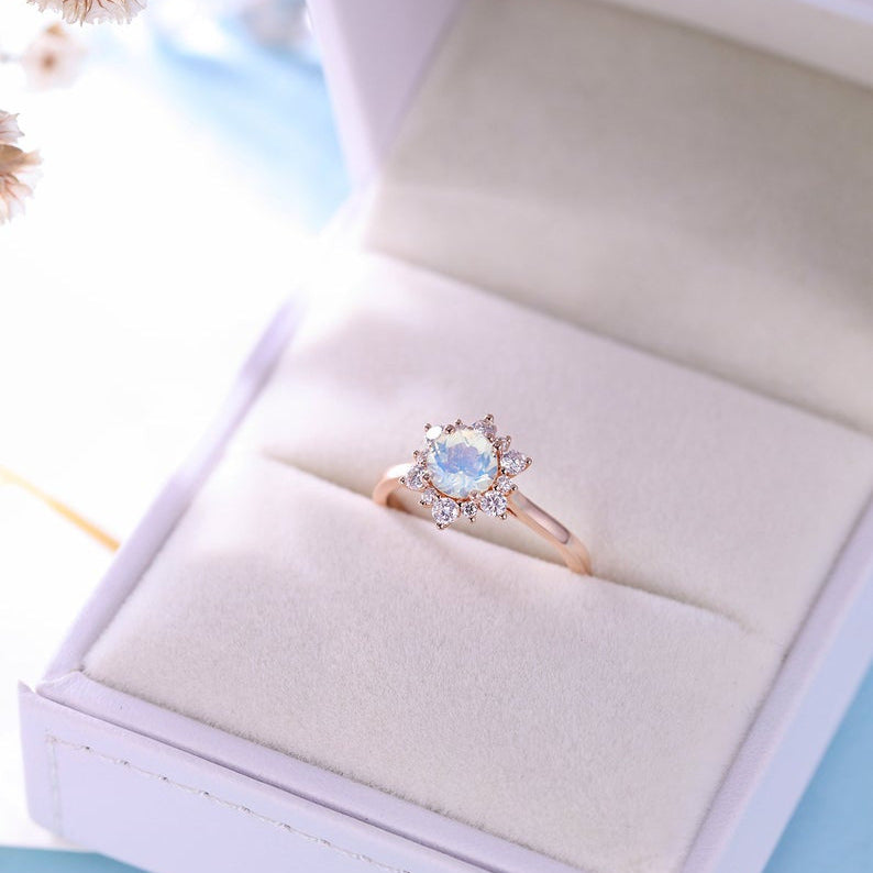 Antique Moonstone engagement ring rose gold women