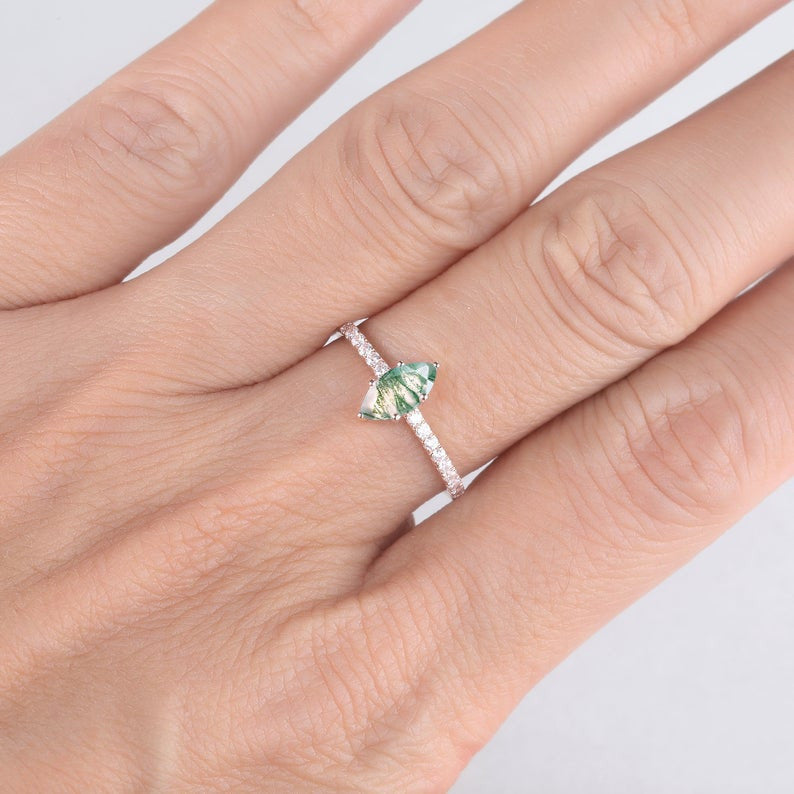 moss agate diamond ring