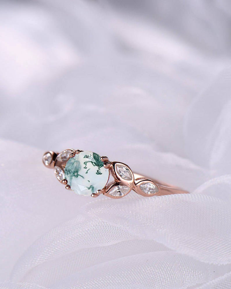 natural moss agate ring-moss agate engagement rings