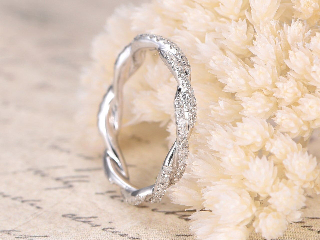 twisted diamond wedding band white gold-BBBGEM Twisted Diamond Ring