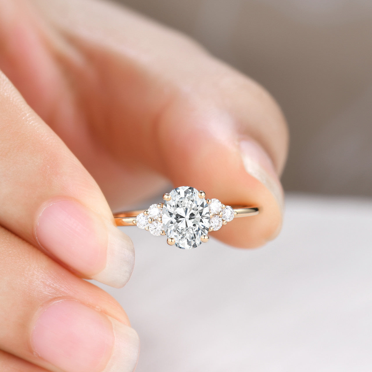 lab grown diamond engagement ring rose gold-oval lab diamond promise ring-bbbgem lab diamond wedding ring