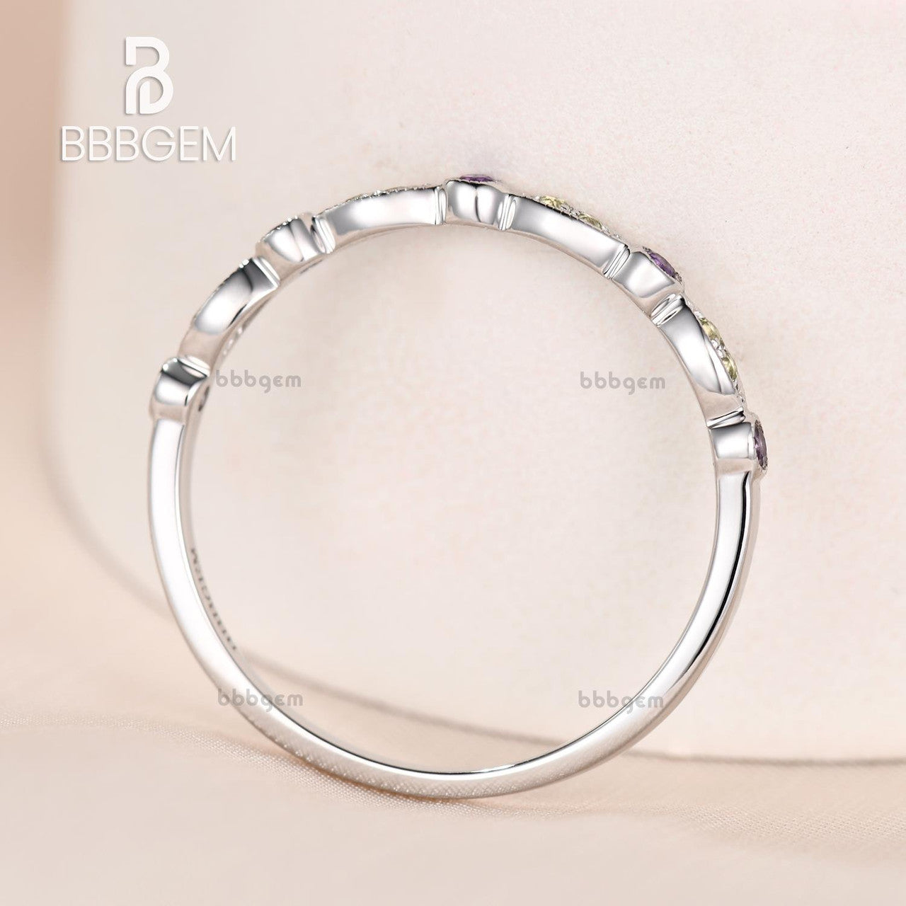 marquise and dot amethyst and peridot wedding band-feburary and august anniversary band