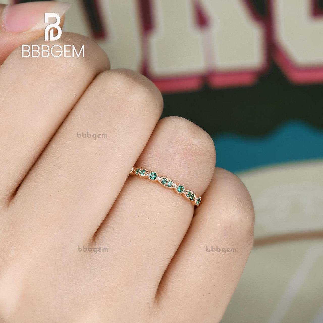 marquise and dot emerald women band-women rose gold emerald band