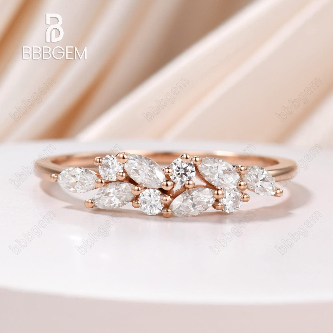 Marquise Moissanite Eternity Band Rose Gold Marquise And Round