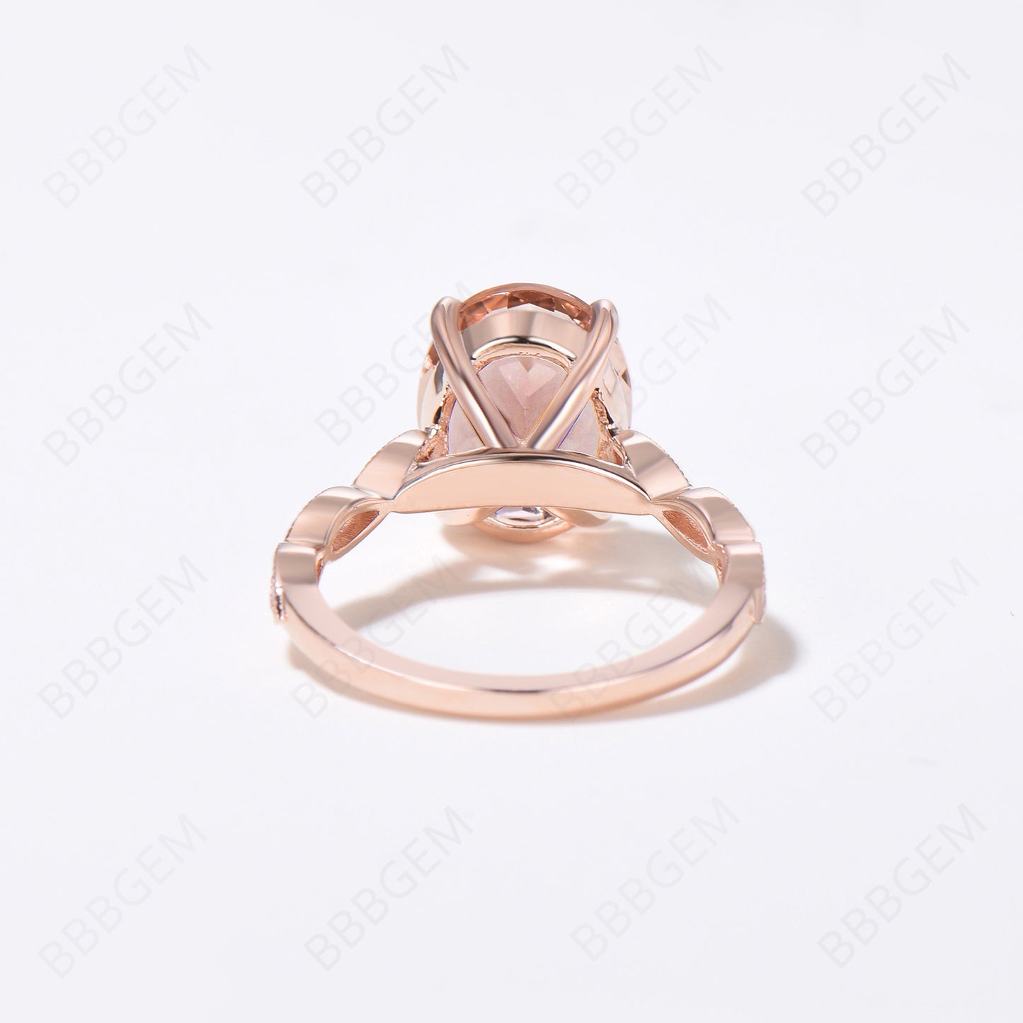 Classic 3 Carat Oval Peach Morganite Solitaire Engagement Ring Marquise Diamond Half Eternity Band in 14K Rose Gold