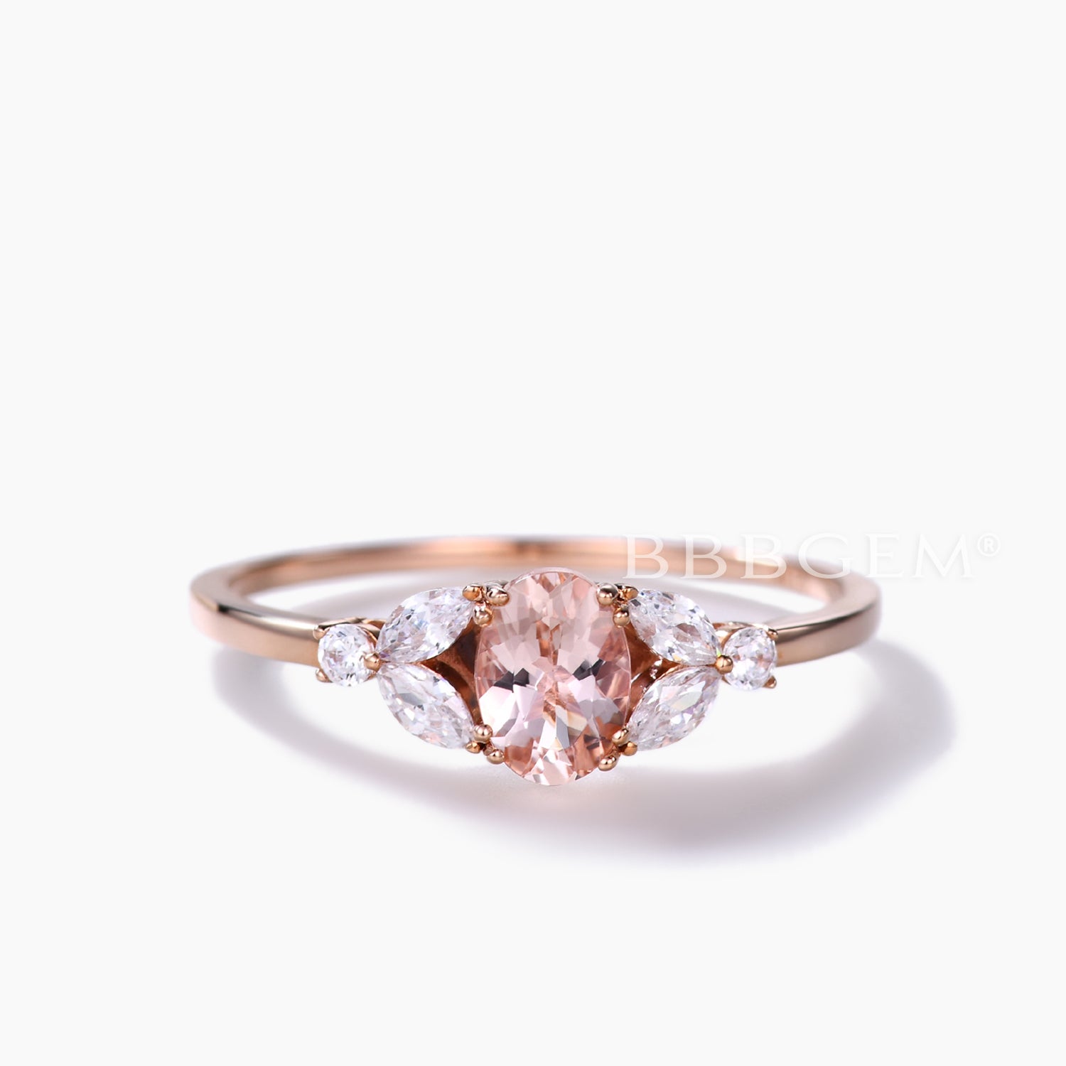 Pink Morganite and Marquise Moissanite Engagement Ring in Solid