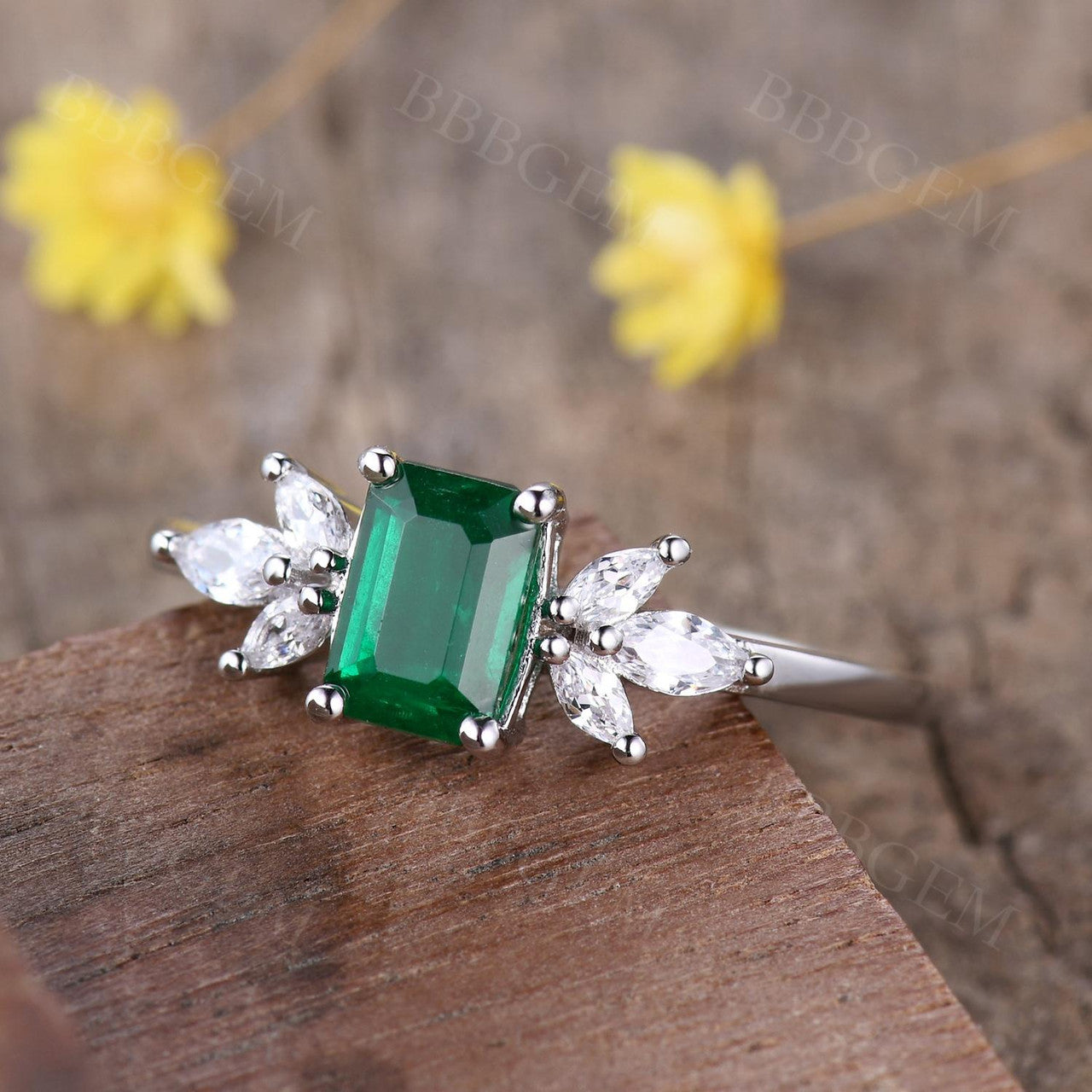 natural emerald ring-raw emerald ring zambian-bbbgem emerald cut natural emerald ring for mother
