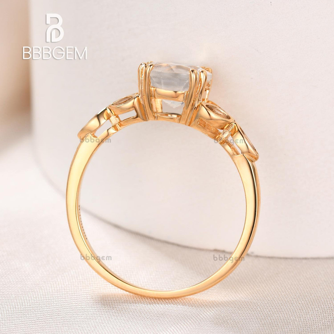 nature inspired moonstone engagement rings-moonstone round wedding rings-moonstone leaf aquamrine women rings