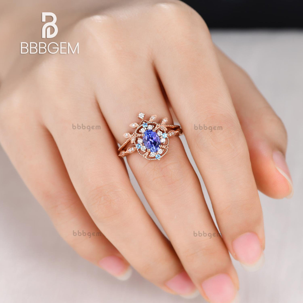 oval tanzanite engagement rings for women-tanzanite birthstone women unique engagement rings-vitage women blue purple bridal set-bbbgem