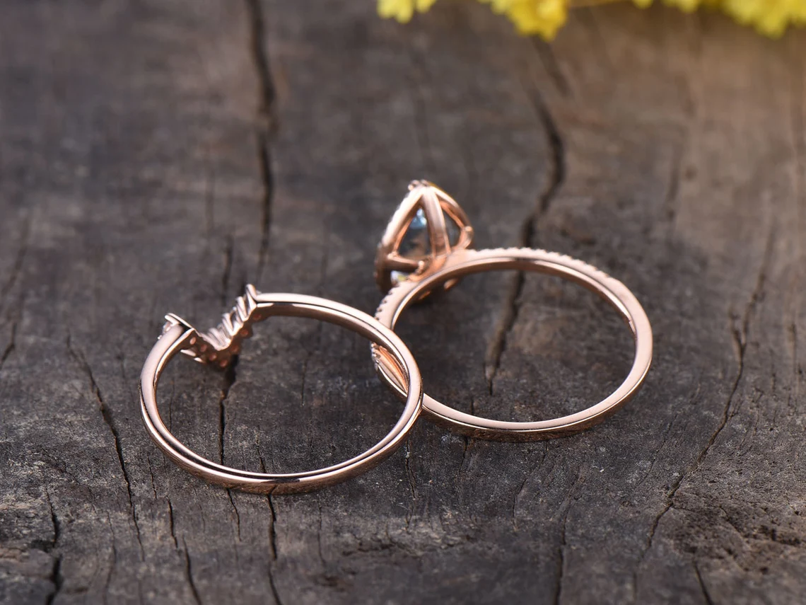 pear halo aquamarine ring set-teardrop aquamarine rings-bbbgem aquamarine jewelry