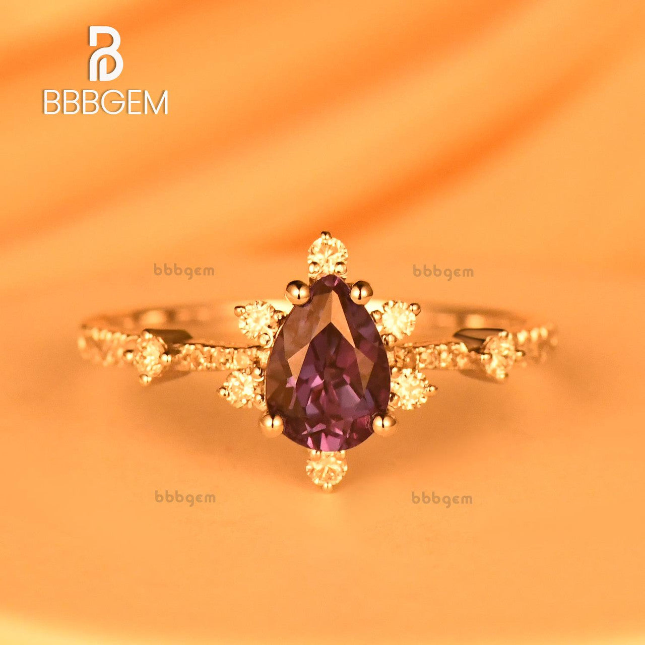 pear shaped alexandrite engagement ring-14k white gold lab alexandrite engagement ring-bbbgem white gold alexandrite engagement ring