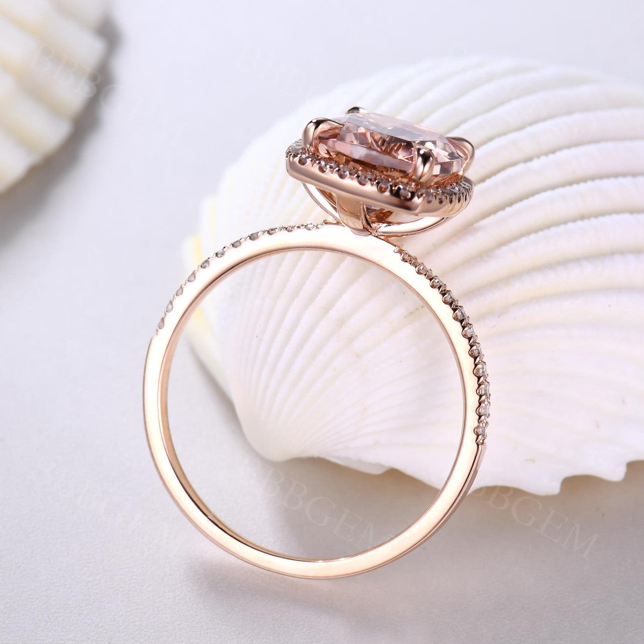 rose gold morganite engagement rings-morganite and diamond ring-bbbgem peach morganite engagement ring jewelry