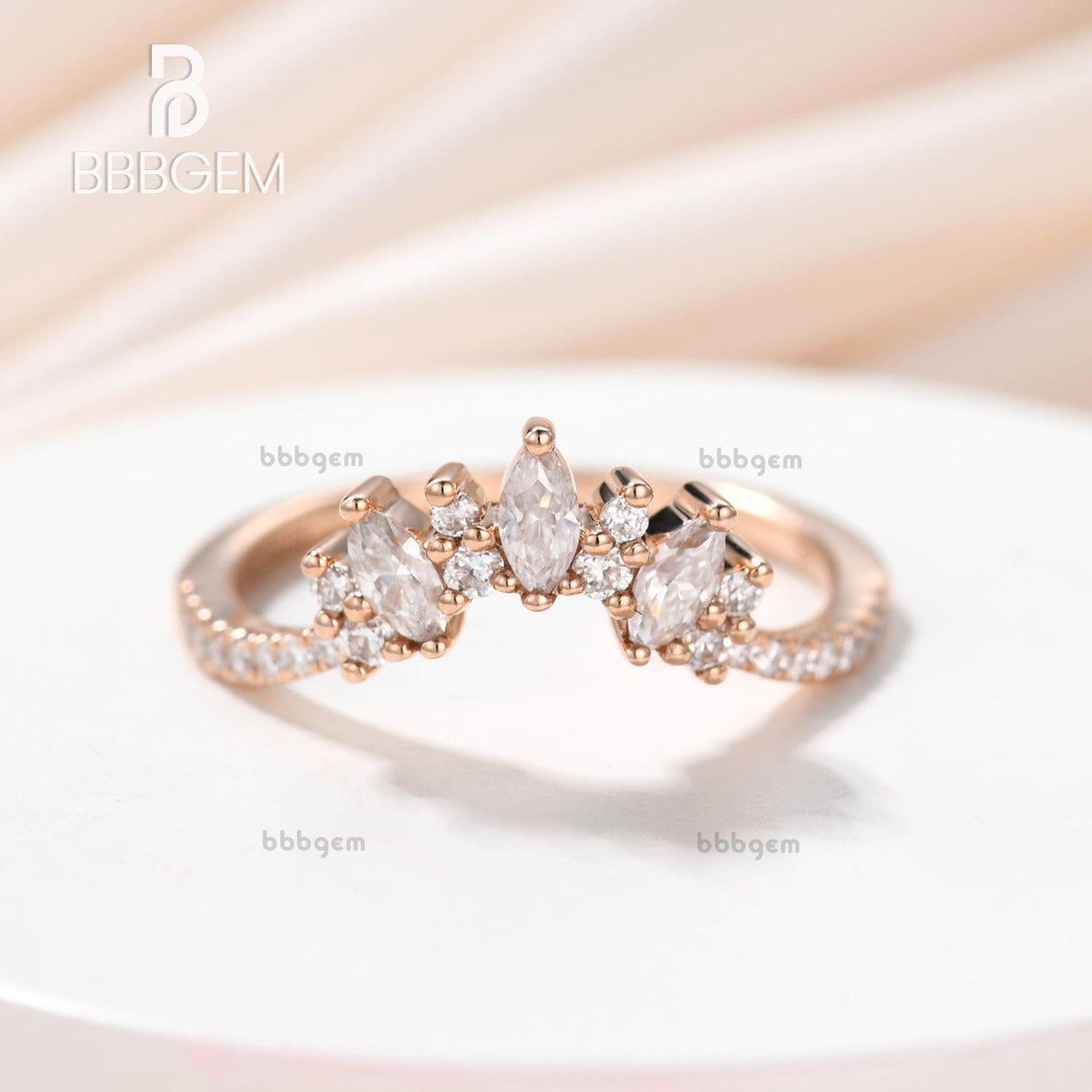 rose gold curve moissanite wedding band-women stackable band-moissanite stacking band 18k