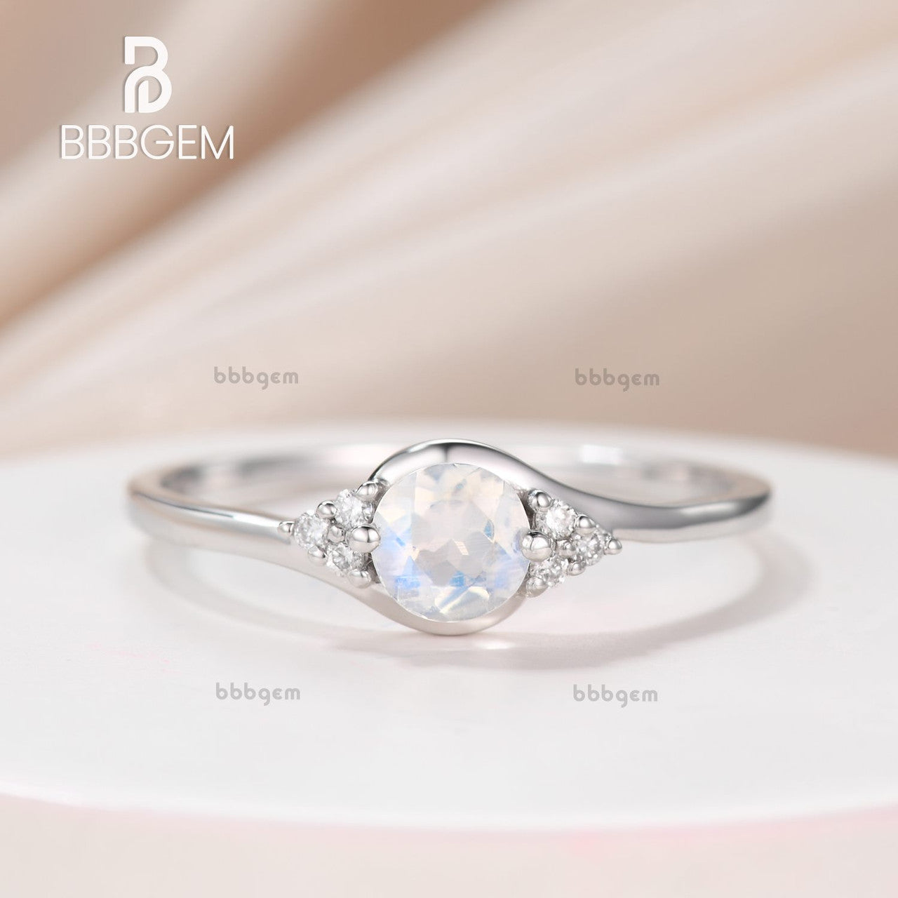 swirl moonstone engagement ring-white gold moonstone diamond cluster wedding ring-bbbgem