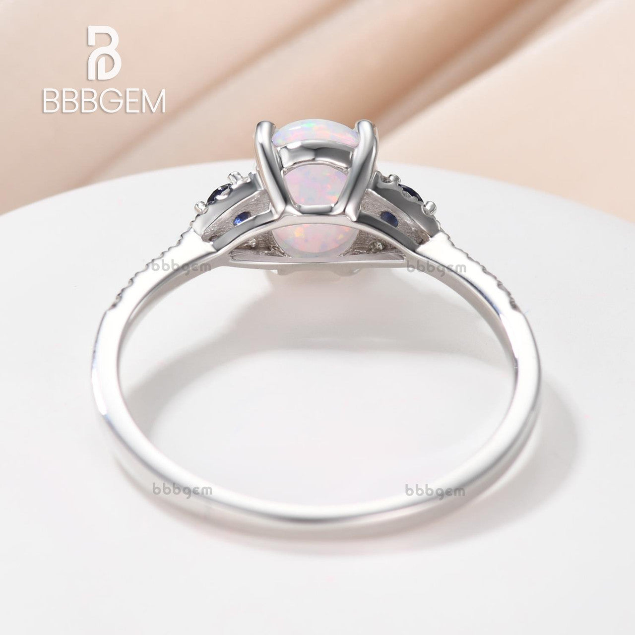 three stone opal sapphire engagement ring-3 stone opal wedding ring in white gold-white opal three stone women ring