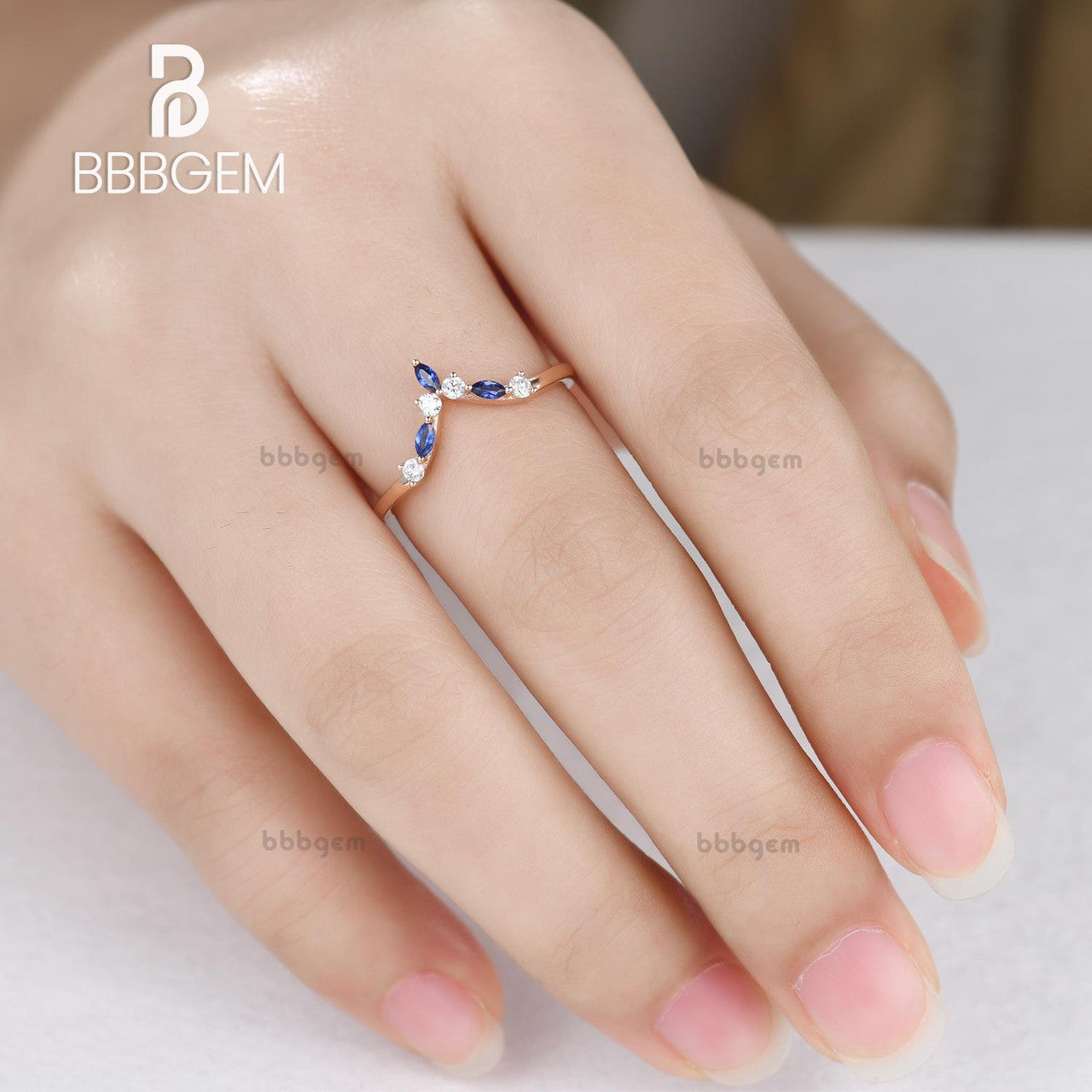 v ahape sapphire diamond band-rose gold marquise sapphire wedding band