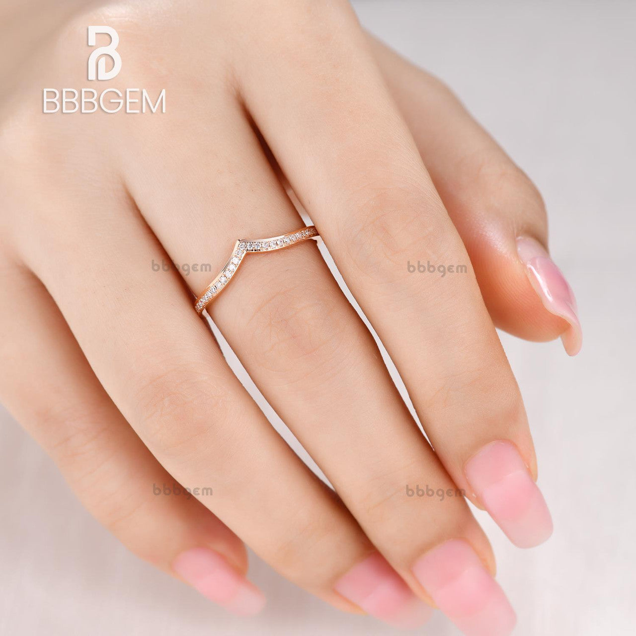 women moissante diamond band ring-crown ring women diamond wedding engagement band ring 14k rose gold-curve band women moissanite rings-bbbgem band (1)