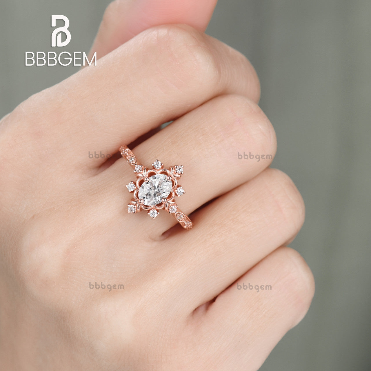 vintage oval moissanite engagement ring-rose gold retro moissanite wedding ring-BartUSgem oval moissanite silver ring