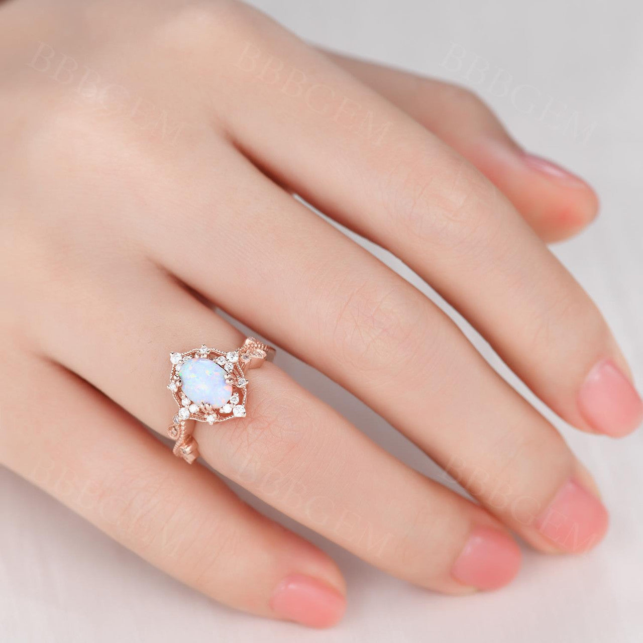 vintage rings for women-vintage opal engagement rings-bbbgem fire opal retro ring pink gold