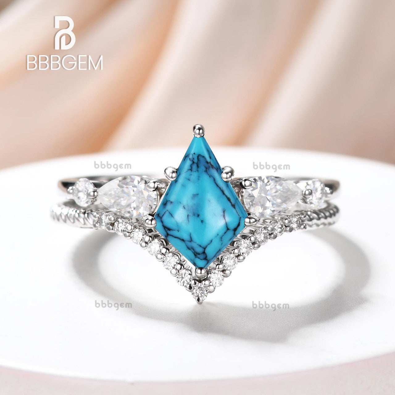 white gold kite shaped engagement ring set turquoise