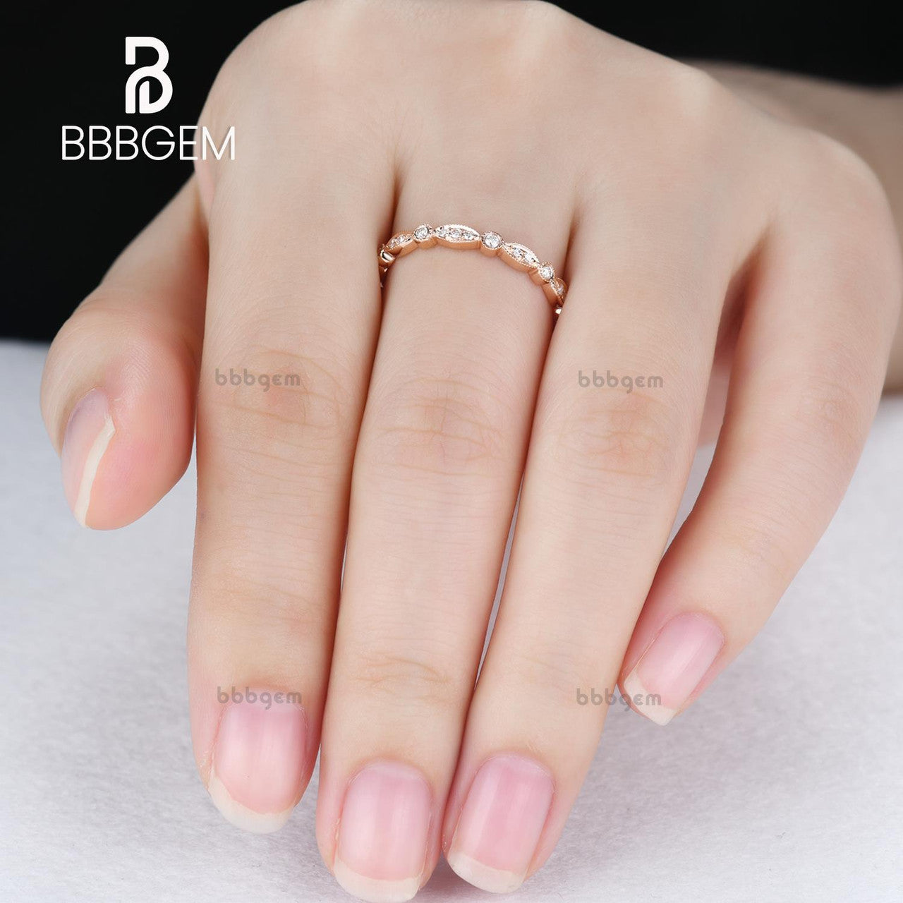 women diamond wedding bands-diamond wedding bands for women-marquise and round rose gold diamond bands