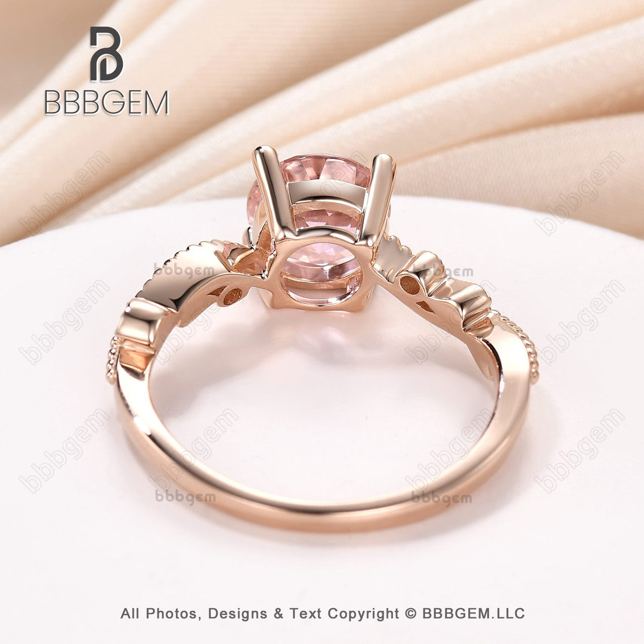 women elegant round morganite engagement ring in rose gold-7mm round natural pink morganite ring-bbbgem