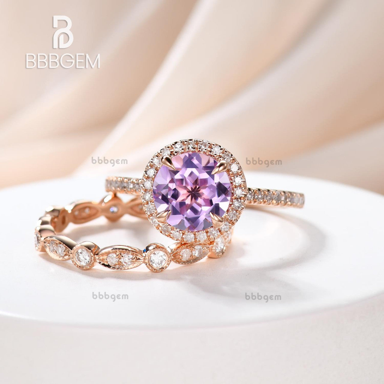 women ring dark amethyst ring set-purple engagement ring set women wedding bridal ring sets-bbbgem women jewelry