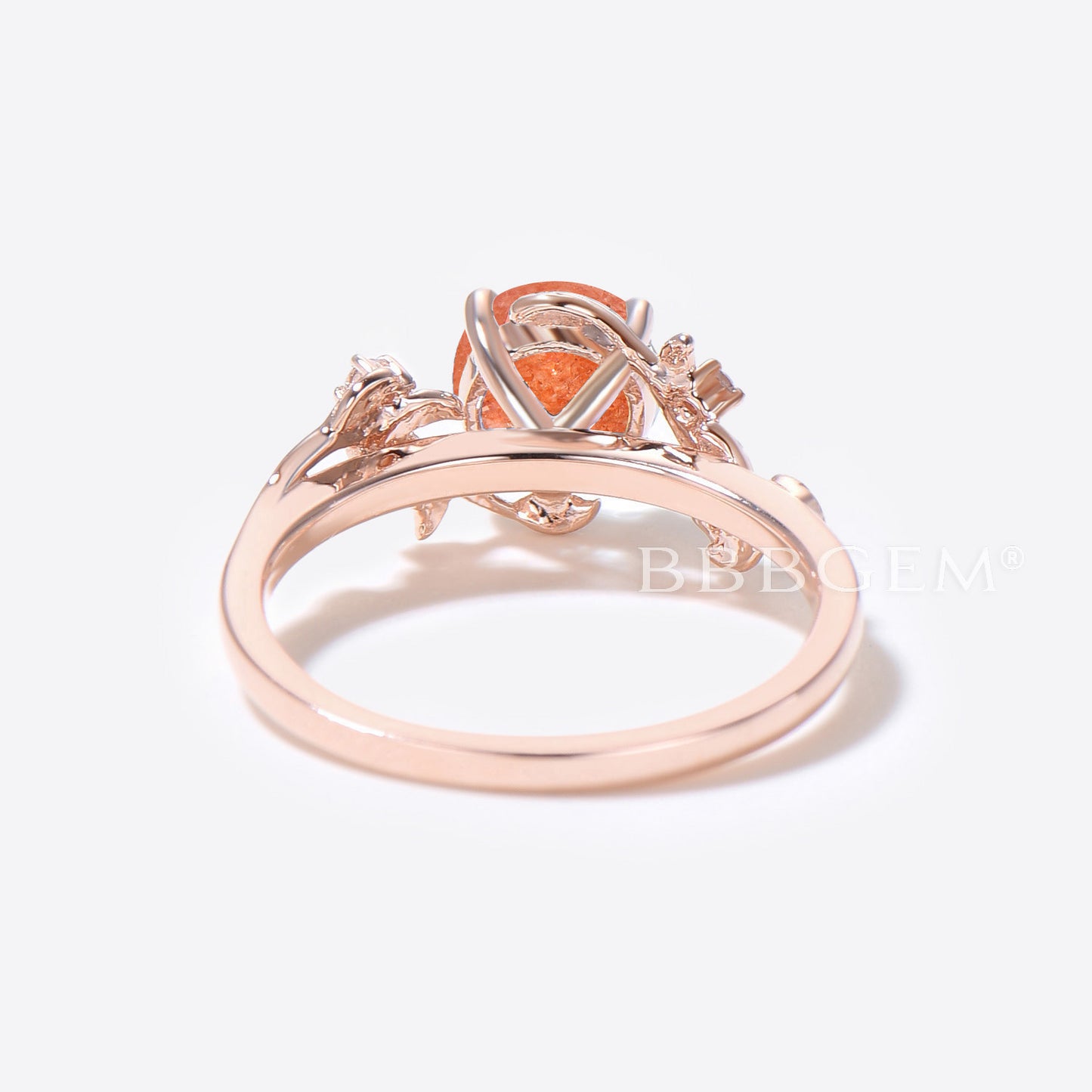 1ct Round Sunstone Engagement Ring Nature Inspired Leaf Wedding Ring