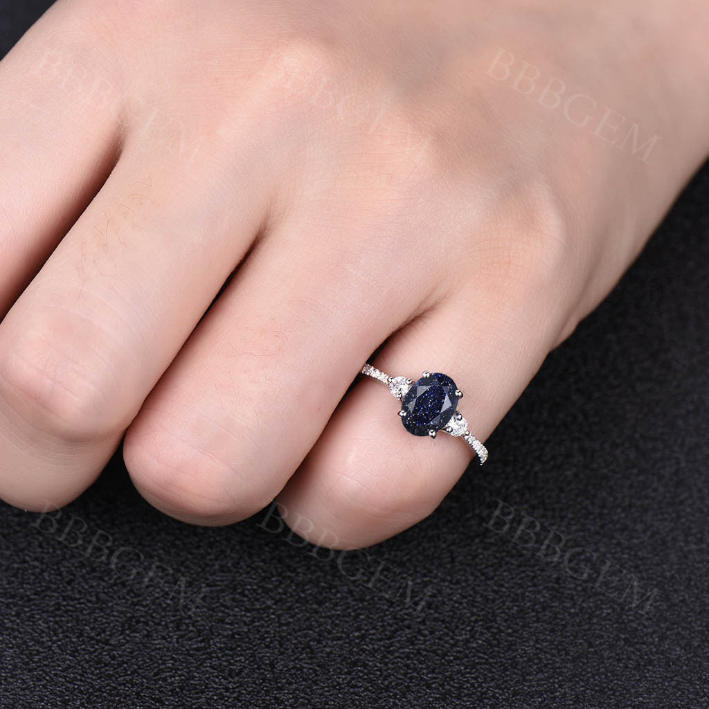 Blue Sandstone Promise Ring-BBBGEM Rose Gold Blue Sandstone Ring