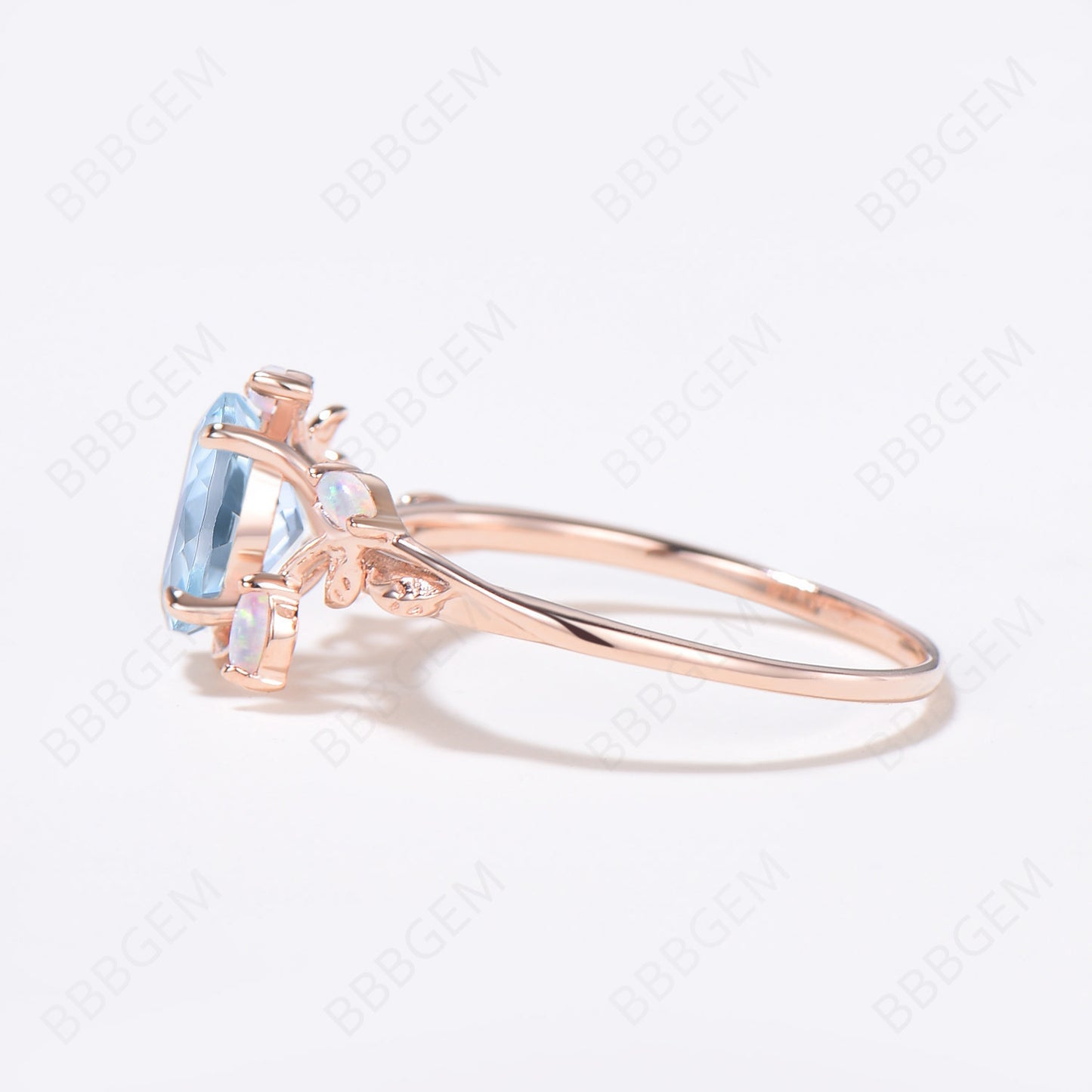 Leaf Branch Natural Aquamarine Engagement Ring Rose Gold Twig Vine March Birthstone Promise Ring Unique Marquise Opal Wedding Ring