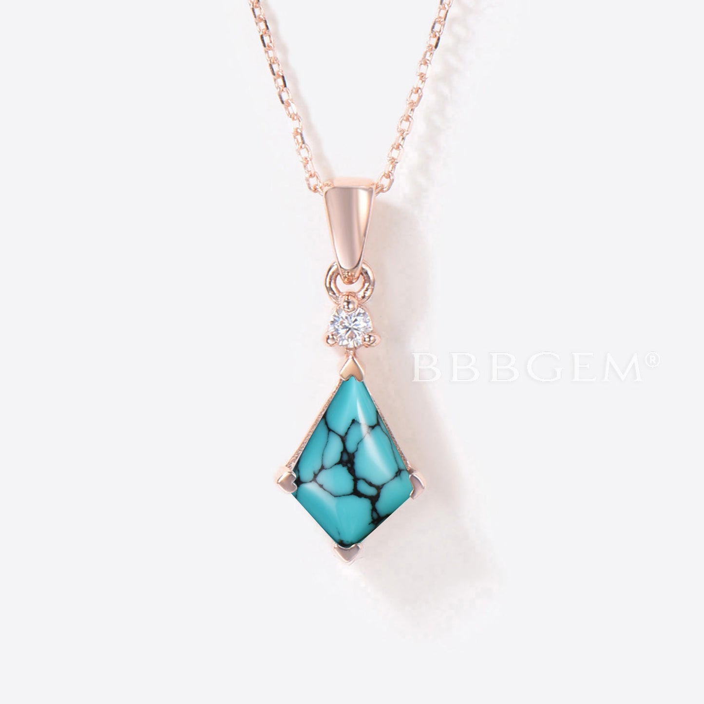 Rose Gold Kite Cut Turquoise Necklace Diamond Bridal Pendant